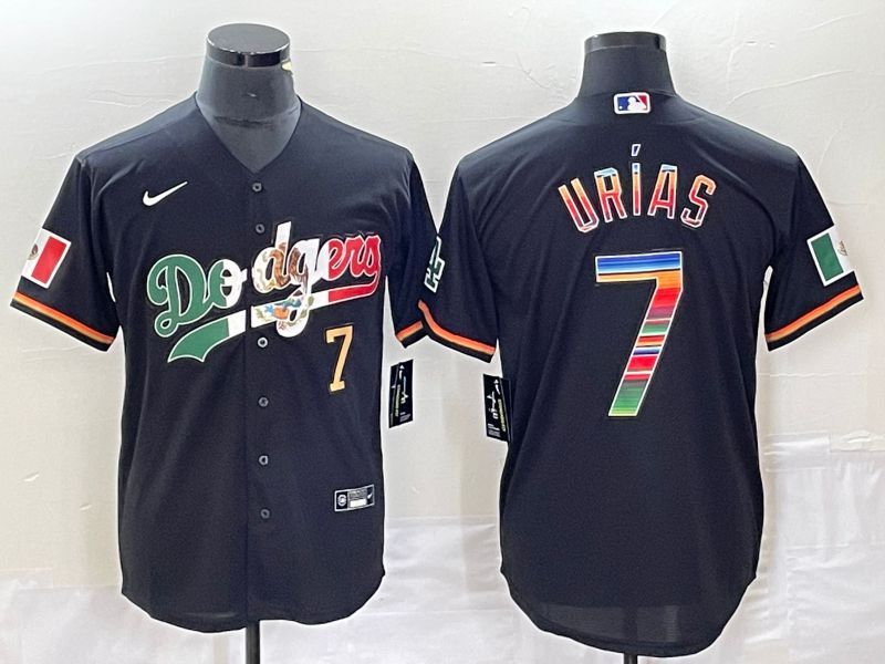 Men Los Angeles Dodgers #7 Urias Black rainbow Nike Game MLB Jersey style 3